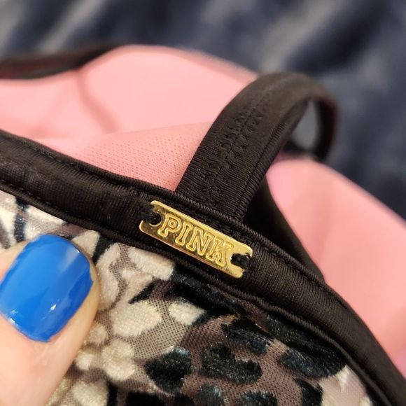 Velvet feel black and silver lightly padded PINK Victorias secret bralette sz M! - Picture 3 of 6